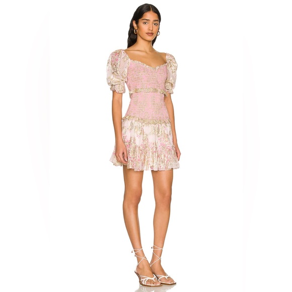 HEMANT AND NANDITA sz S Short Dress Floral Summer Puff Sleeve Mini Revolve Boho - Picture 3 of 5